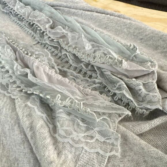 Vertigo Paris Women's Cardigan Size M Gray Tank Ruffled Open Front Angora Wool - Picture 9 of 10